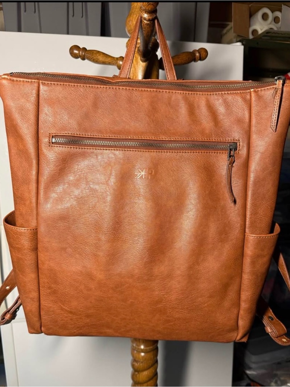 Freshly picked Leather Cognac minimal diaper bag Backpack
